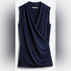 41 Hawthorn Navy Blue Benni Wrap Front Ruched Knit Top